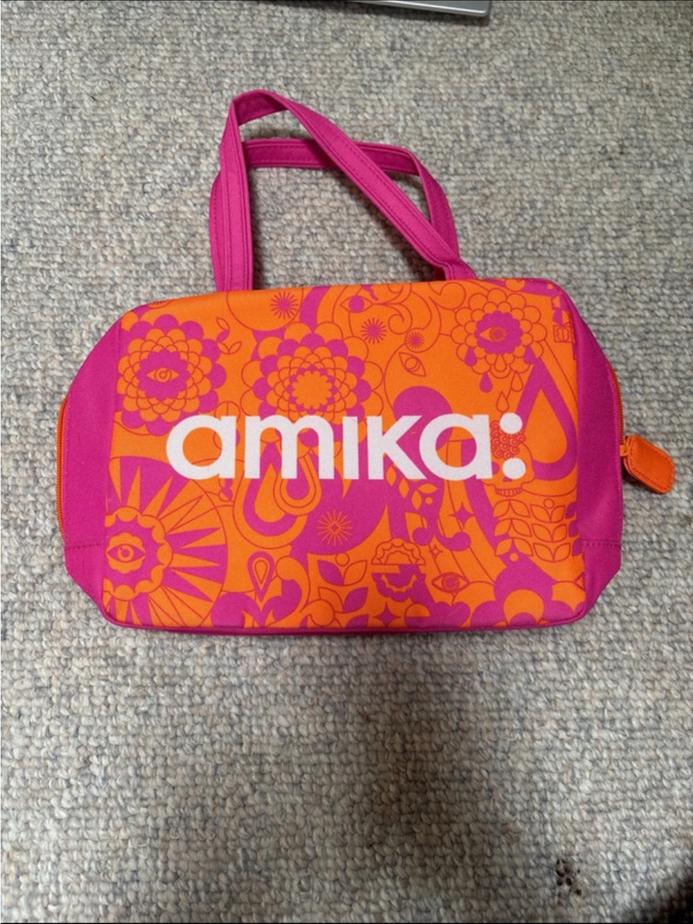 amika Vibrant Pink & Orange Floral Cosmetic Bag